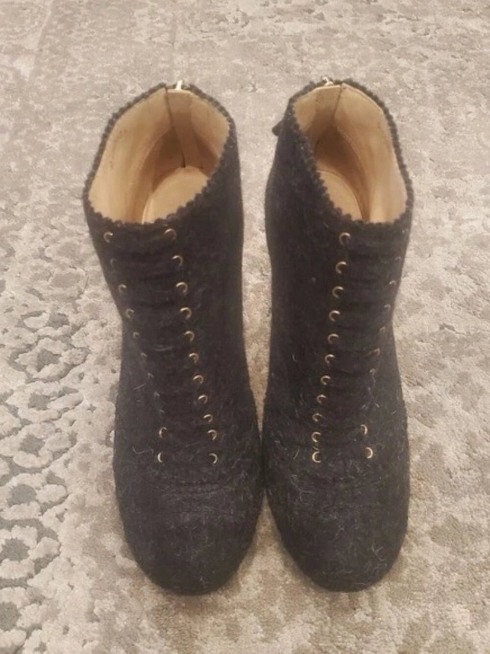 CHANEL Paris-Salzburg Grey Wool Quilted Gold Heeled Ankle Boots 38